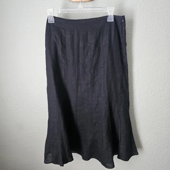 Lauren Ralph Lauren Black 100% Linen Skirt Midi Size 8 Lined - Picture 1 of 4